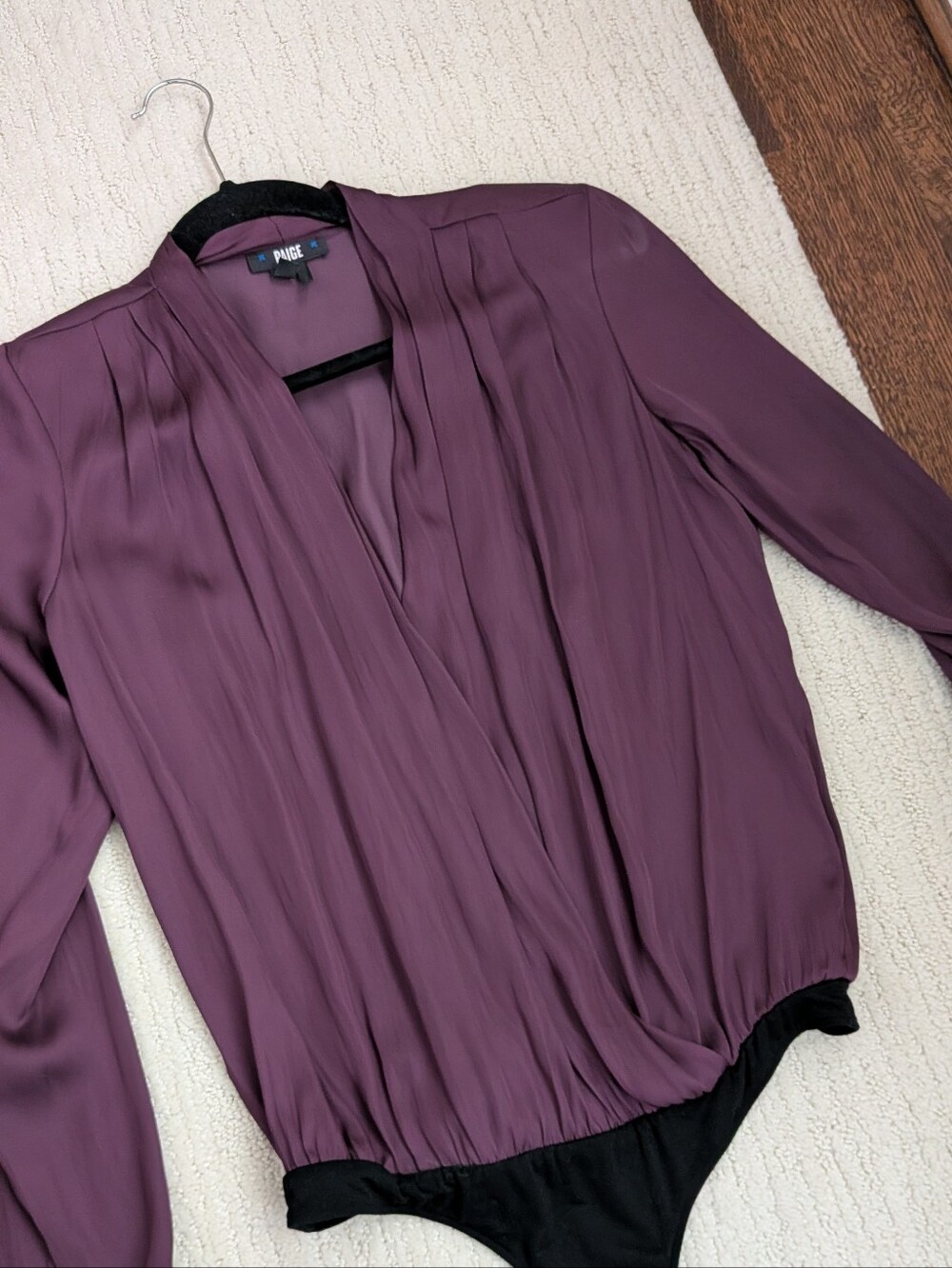 PAIGE Plum Long-Sleeve Surplice Bodysuit